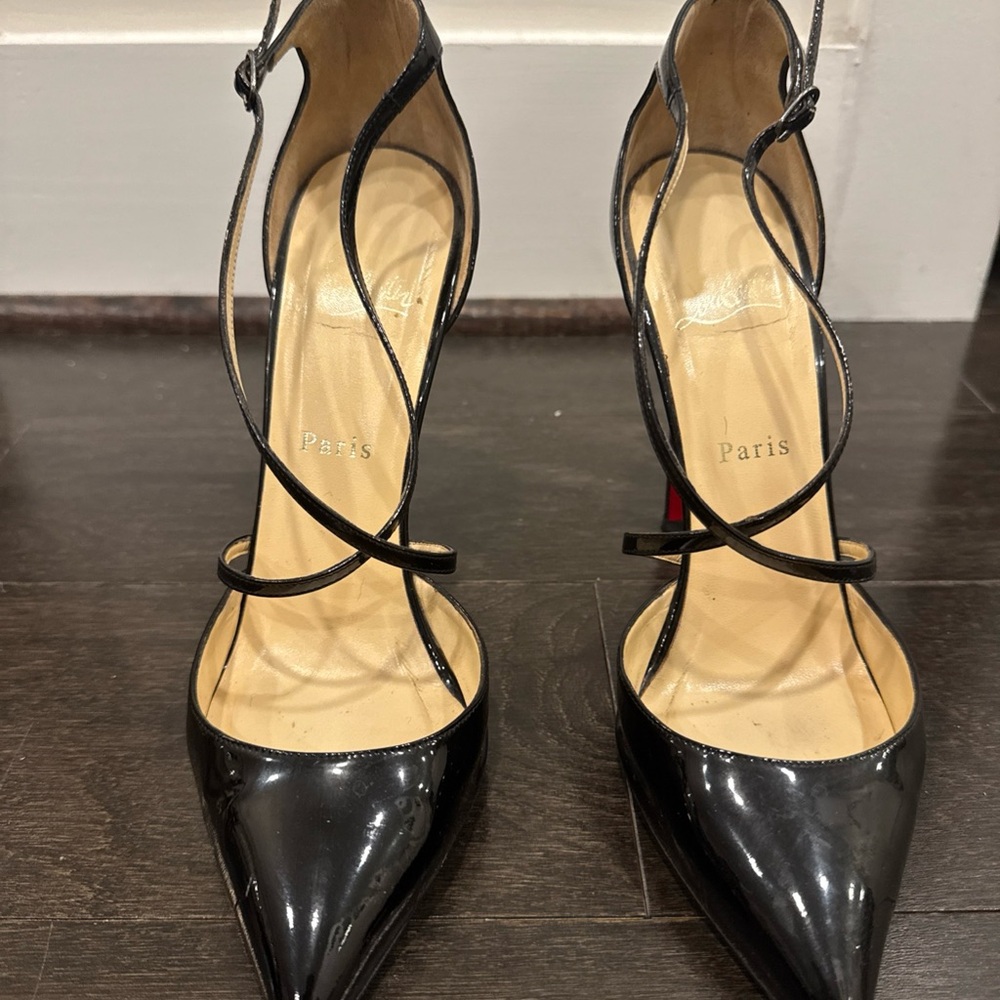 Christian Louboutin Crosspiga 100 Black patent heels